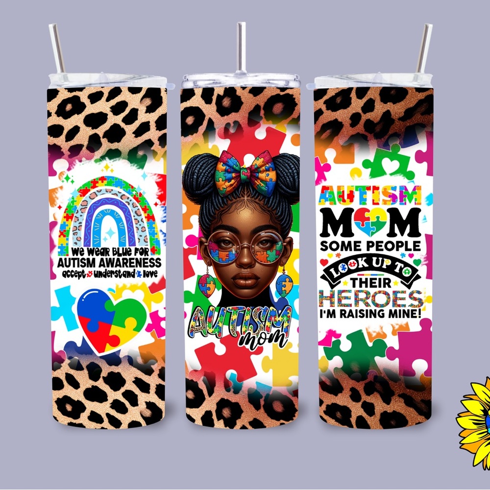 Autism Awareness Tumbler with Leopard Print
